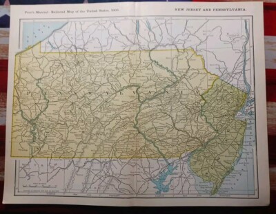 1906 Dated Train Route Map PENNSYLVANIA New Jersey all Railroad Lines  11''×9''