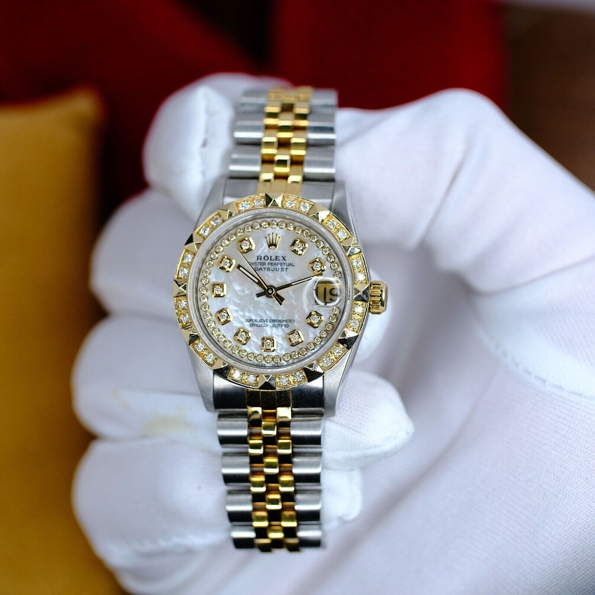 ROLEX DATEJUST MIDSIZE 31MM GOLD STEEL WHITE MOP DIAL