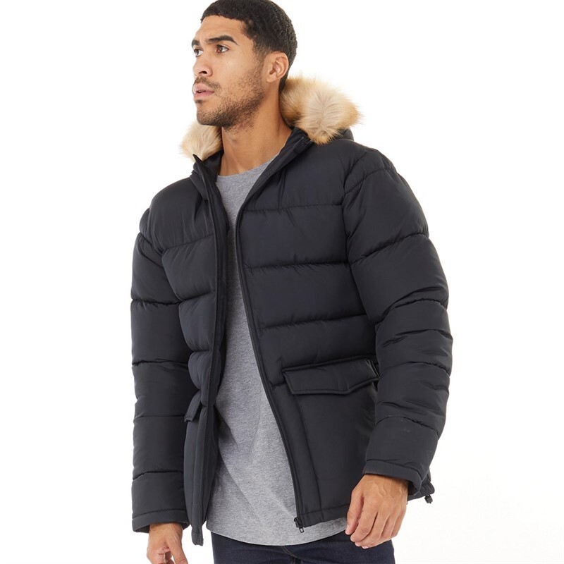 FRENCH CONNECTION Parka Uomo Fila Giacca Pelliccia Nero Extra Large Nuovo