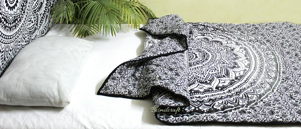 Manta Mandala Reversible Ombre Gris Edredón Doble, 100% Algodón Relleno Edredón Individual Foto 3 de 4