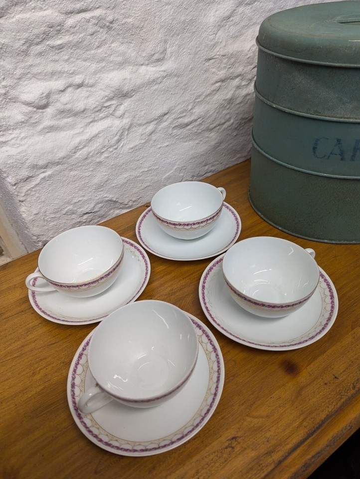 4 x stunning Thomas Bavaria china vintage cups/saucers roses/swags, eBay