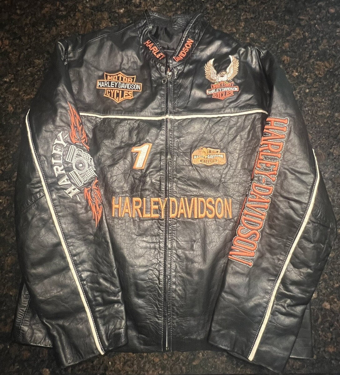 Vintage 90's Harley Davidson Men's Leather Moto Jacket/Embroidered