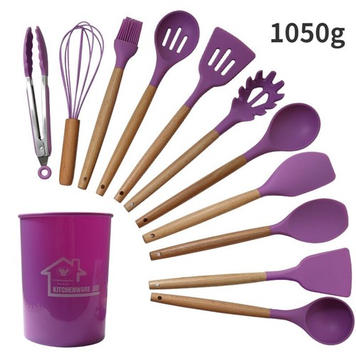 Silikon Geschirr Set Antihaft Geschirr Holzgriff Hitzebeständig Kochen - Bild 35 von 65
