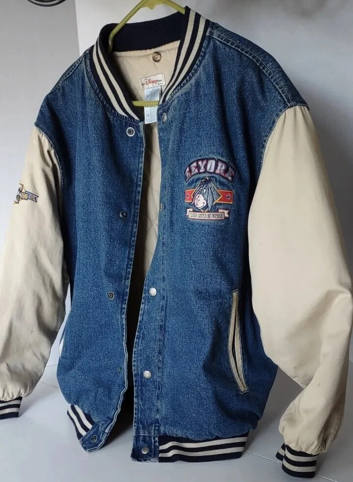 Vintage Y2K Disneyland Eeyore Denim Varsity Jacket