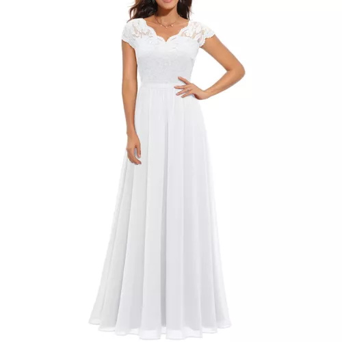 Schickes Damen Spitze Maxi Chiffon Brautjungfer formell Abschlussball Abend Hochzeit Party Kleid - Bild 23 von 34