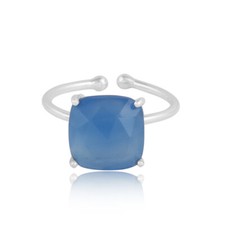 Blue Chalcedony Gemstone 925 Silver Prong Set Adjustable Ring Jewelry