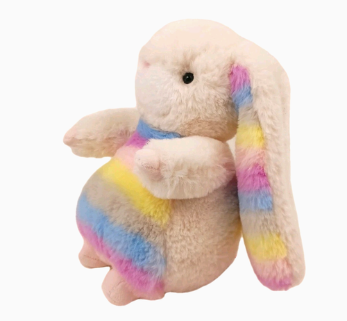 Aurora Rainbow Sorbet Bunny Plush Floppy Ears Ivory Pastel Stuffed Beanbag 6" - Picture 6 of 13