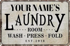 Custom Laundry Sign Tin Sign Personalized Name Aluminum Sign Retro Wall Decor -
