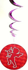 Set of 4 Hanging / Spiraling Cupids on a 7" Backing - Purple Spirals are 28" L.