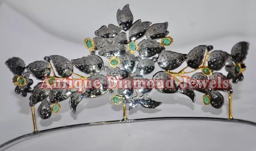 16,10ct Rosenschliff Diamant 925 Silber Smaragd Viktorianischer Look Hochzeit Diadem Krone - Bild 6 von 11