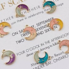 4 Assorted Moon Charms Gold Enamel Star Celestial Mixed Lot Night Sky Findings