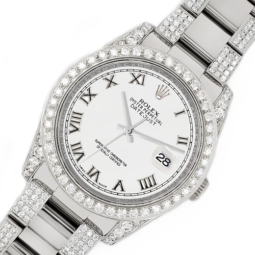 Rolex Datejust 36mm 5.9ct Diamonds Watch with White Roman Dial Box Papers - Picture 2 of 8