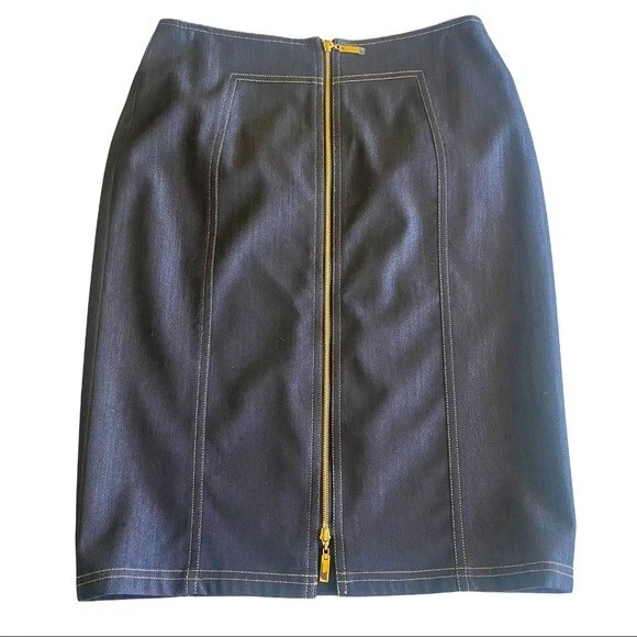 Saia lápis DONCASTER Collection mistura de lã cambraia dourada zíper tamanho 2