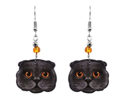 Scottish Fold Cat Earrings Dark Cat Lover Jewelry Cute Animal Dangle Gift