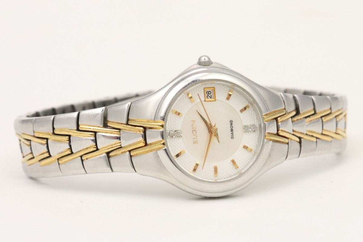 Elgin II Ladies Watch Gold Silver Tone Cuff Bracelet Silver Dial Gorgeous Elgin Adult Female Analog Watch and Bracelet Set, Two-Tone  main image 3