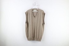 Vintage 90s Streetwear Mens XL Blank Faded Cotton Cable Knit Sweater Vest Beige