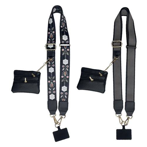 Phone Strap with Zippered Pouch Adjustable Sling Clip Phone Strap