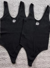 2x Colsie Women's Size XS Seamless V-Neck Thong Bodysuit Black