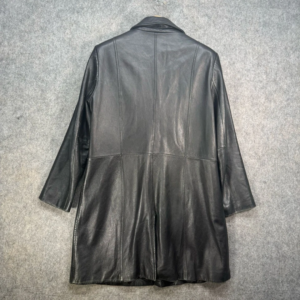 Abrigo de cuero Per Una para mujer talla 16 negro trinchera midi Steampunk matriz gótica Foto 4 de 4