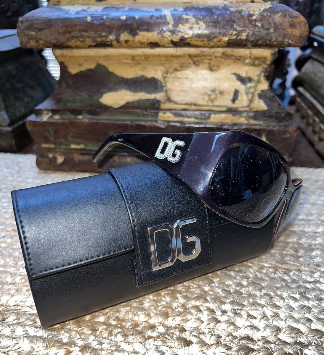 ◆DOLCE&GABBANA◆ロゴ付き　サングラス　レオパード柄 Vintage Dolce & Gabbana BLACK LEOPARD RHINESTONE LOGO
