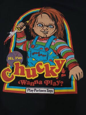Official Chucky Wanna Play Play Partners Toys Black T Shirt Size Large - XL