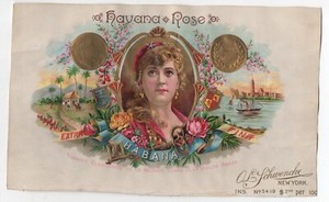  Beautiful 1890s Schwencke NY Sample Inner Cigar Label " Havana Rose "