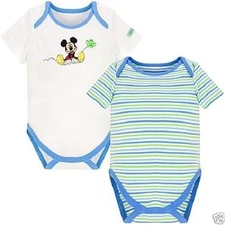 Baby Boys 12 m month organic Mickey Mouse Frog Bodysuit Body Suit set of 2 New!