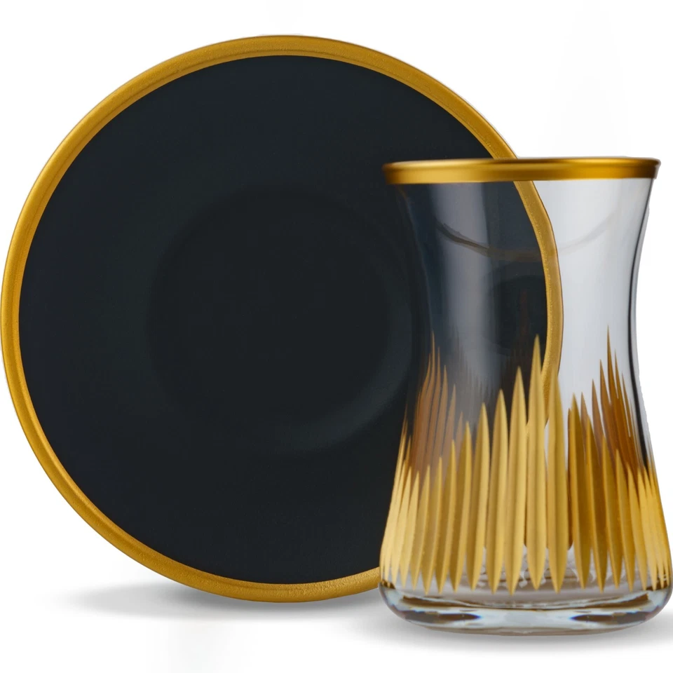 Juego de té turco, juego de vasos y platos de té Pasabahce (juego de 6), 12 piezas, dorado Foto 2 de 4