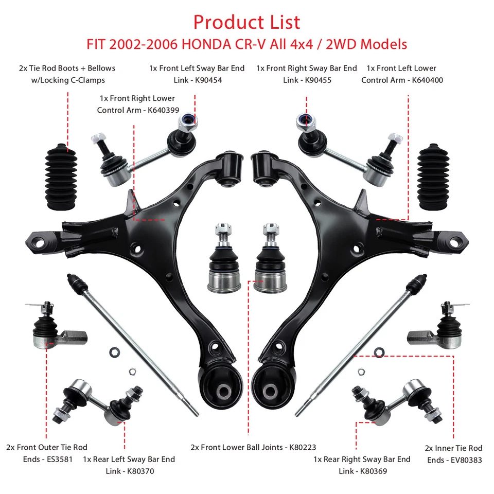 Juego de 14 para 02-06 Honda CR-V barra estabilizadora barra estabilizadora brazo de control rótula Foto 3 de 4
