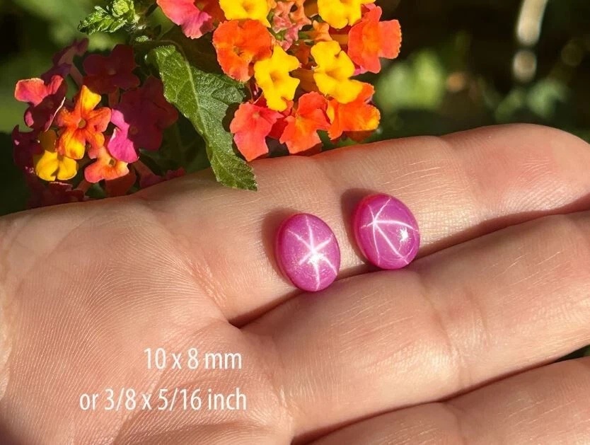 Pink Star Sapphire Gemstone Stud Earrings Engagement Jewelry Tiny Stud Earrings - Image 2 of 4