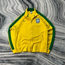 Vintage Nike Brazil CBF Yellow Green Large Full Zip Tracksuit Top Trainingsjacke