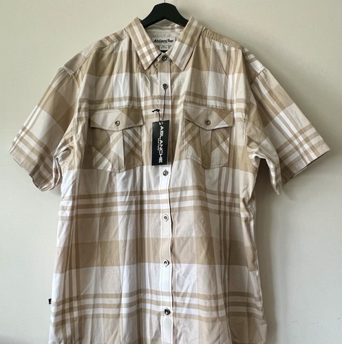 Neu mit Etikett Ablanche New York geknöpftes Herrenhemd Größe 3XL khaki hellbraun kariert Kurzarm