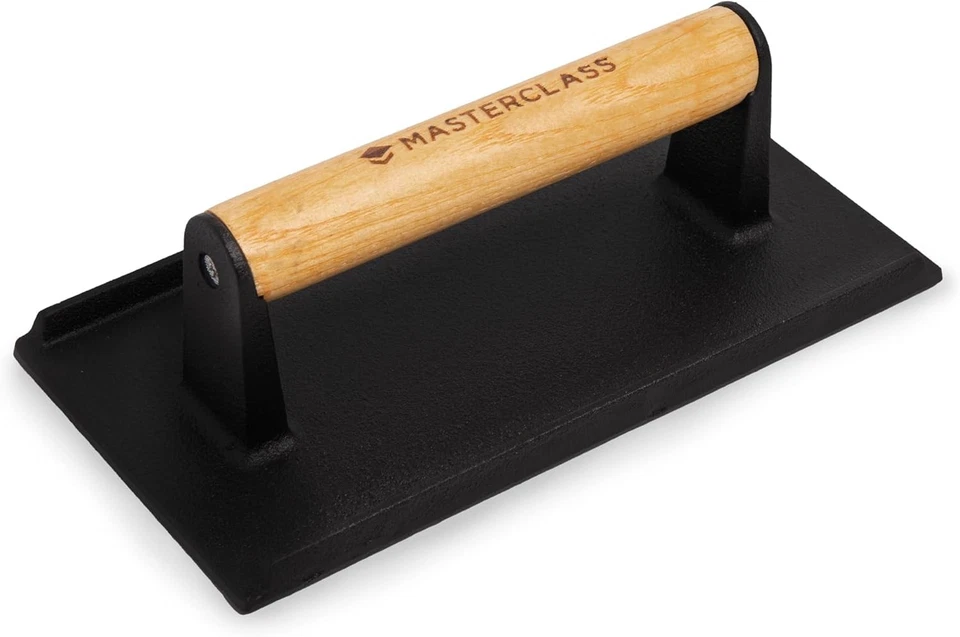 MasterClass Cast Iron Grill Press, Heavy-Duty Steak Weight with Wooden...  - Image 3 of 4