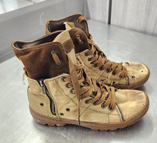 Size 9.5 Levi Distressed Canvas Brown Combat Boots Zipper and Lace