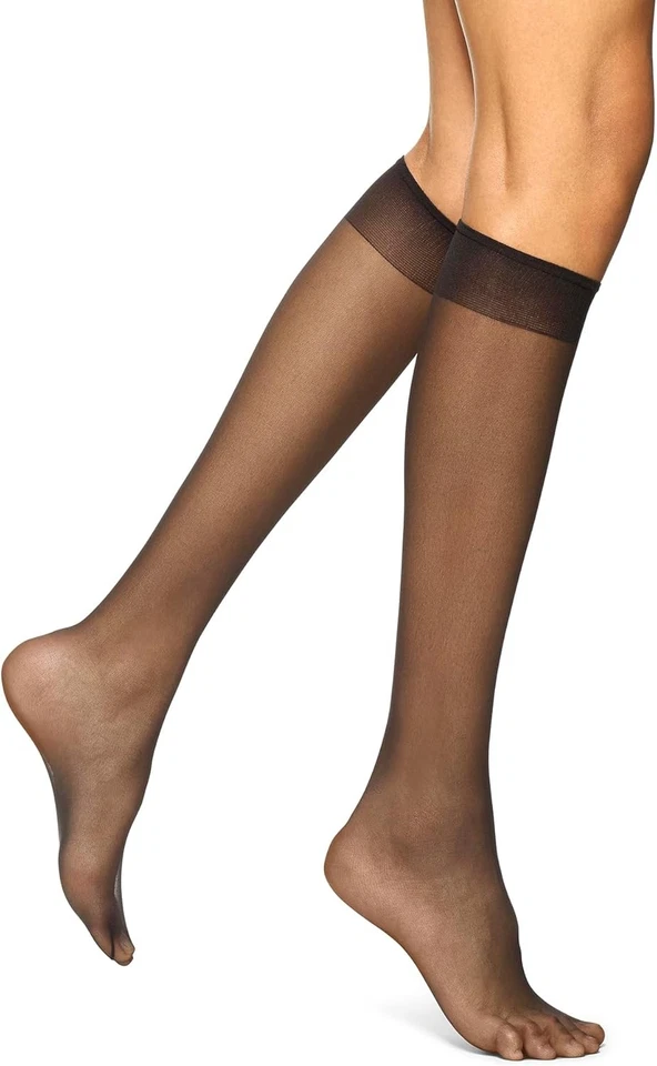 No Nonsense Mujer Rodilla Transparente Alto Valor Plus, Negro Medianoche - Paquete de 8 Pares Foto 2 de 4