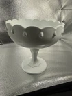 Vintage Indiana Milk Glass Fruit Compote Pedestal Bowl 7.5" Tall, Teardrop Motif