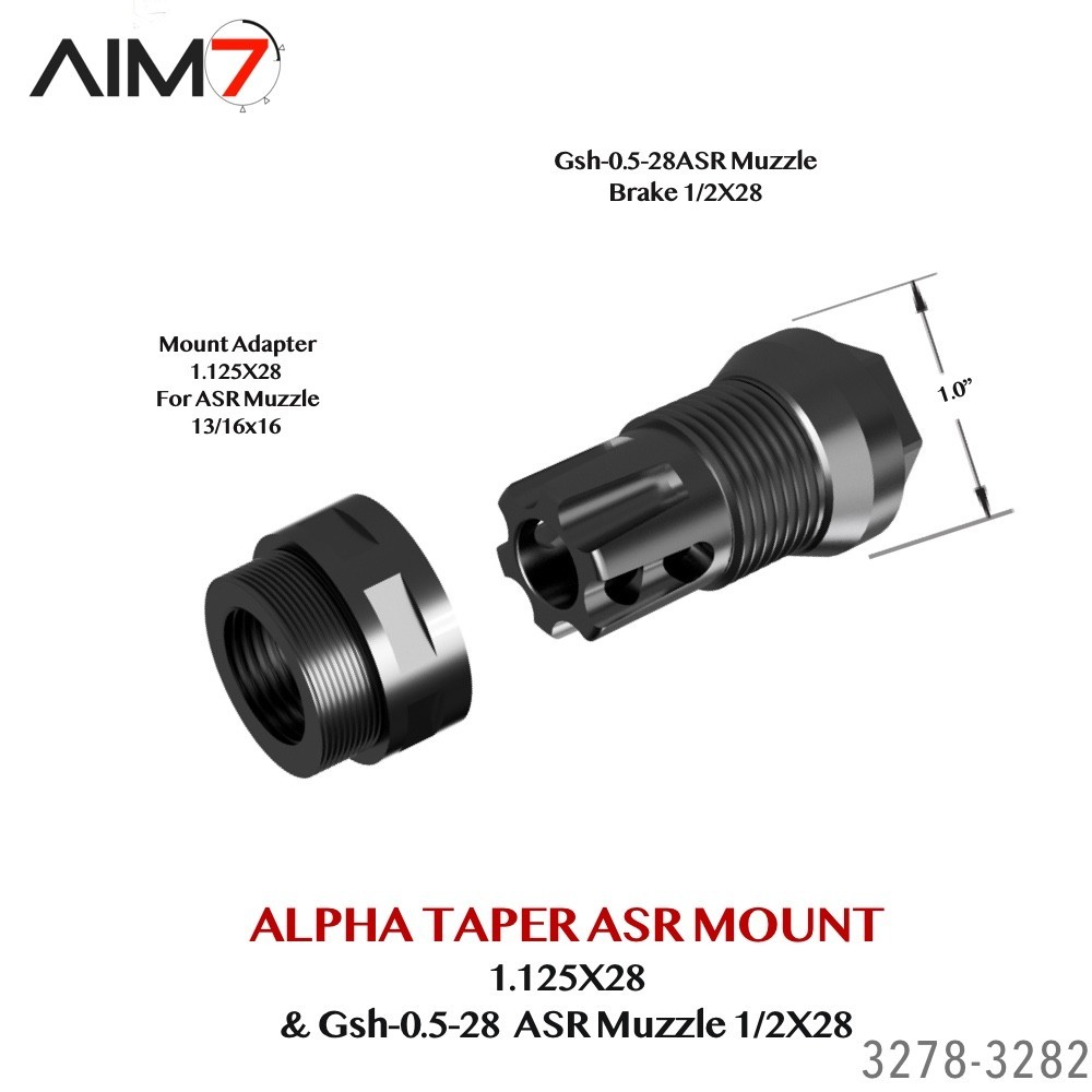 AIM7 Gsh-0.5-28 ASR Muzzle Brake 1/2 x28″ .223/9mm (13/16x16 only