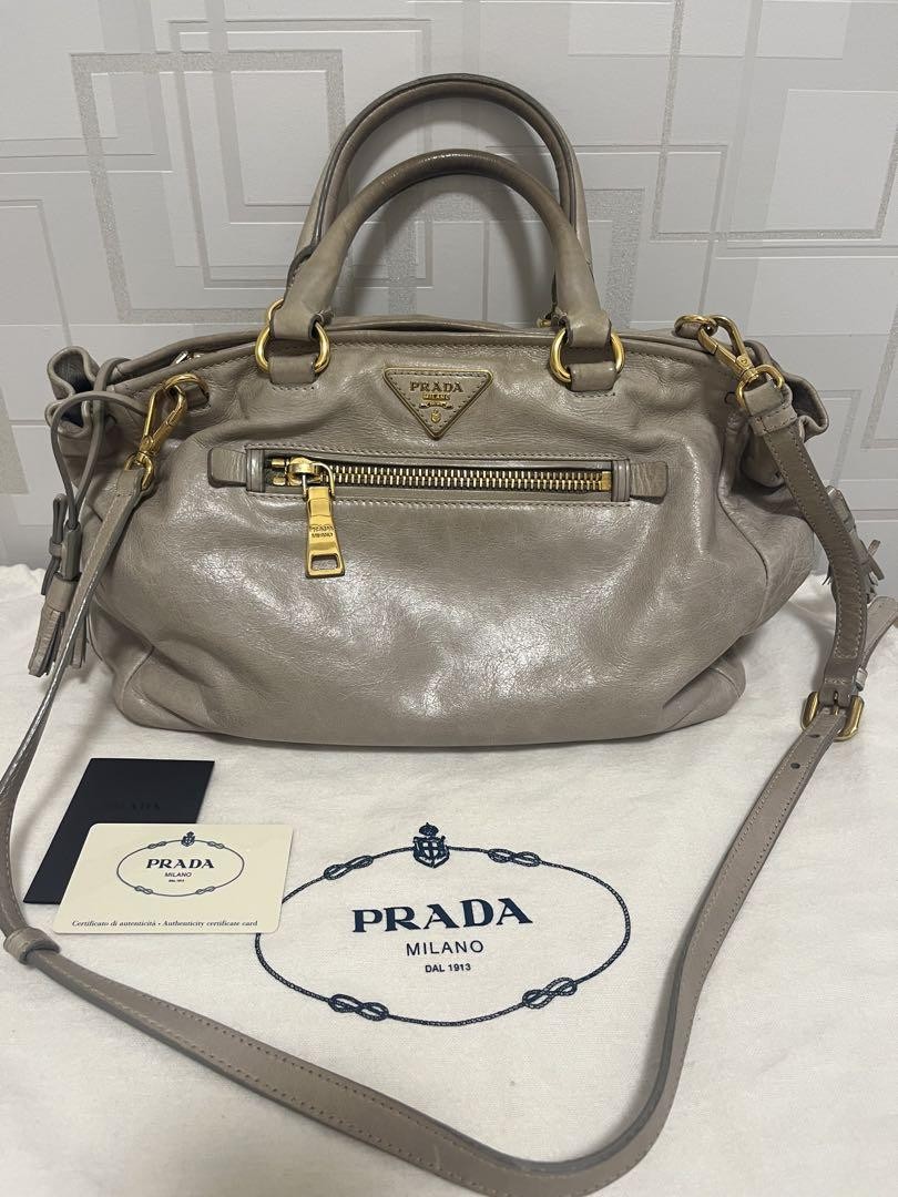 Prada Vitello Shine Nube Handbag Shoulder Bag Leather Tote WomenS Designer