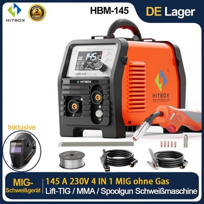 HITBOX 145A 4in1 MIG-Schweißer Gaslos 230V Wechselrichter ARC TIG Spool Gun LED
