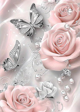 5D Diamond Painting Kits for Adults, Butterfly Pink Rose Flower Diamond Art Kits