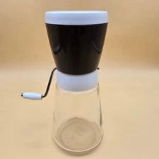 Vintage Cemco Nut Chopper Grinder Glass Jar White Brown Handle Crank