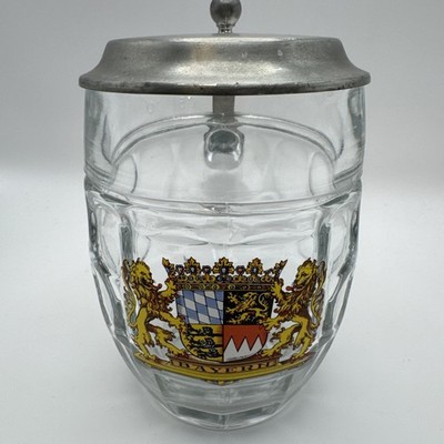 Vintage German Lidded Glass/Stein .5L Barvarian Crest Made In Austria