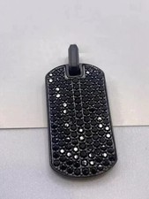 3Ct Round Lab Created Black Diamond Dog Tag Pendant 14K Black Gold Plated