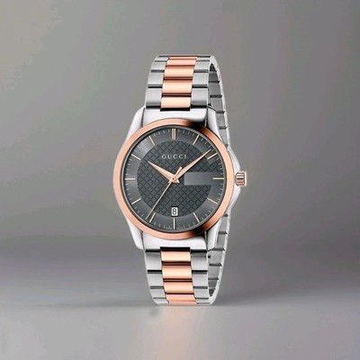 GUCCI G-Timeless YA126446 Swiss Quartz Grey Dial Silver & Rose Gold Watch 38mm 