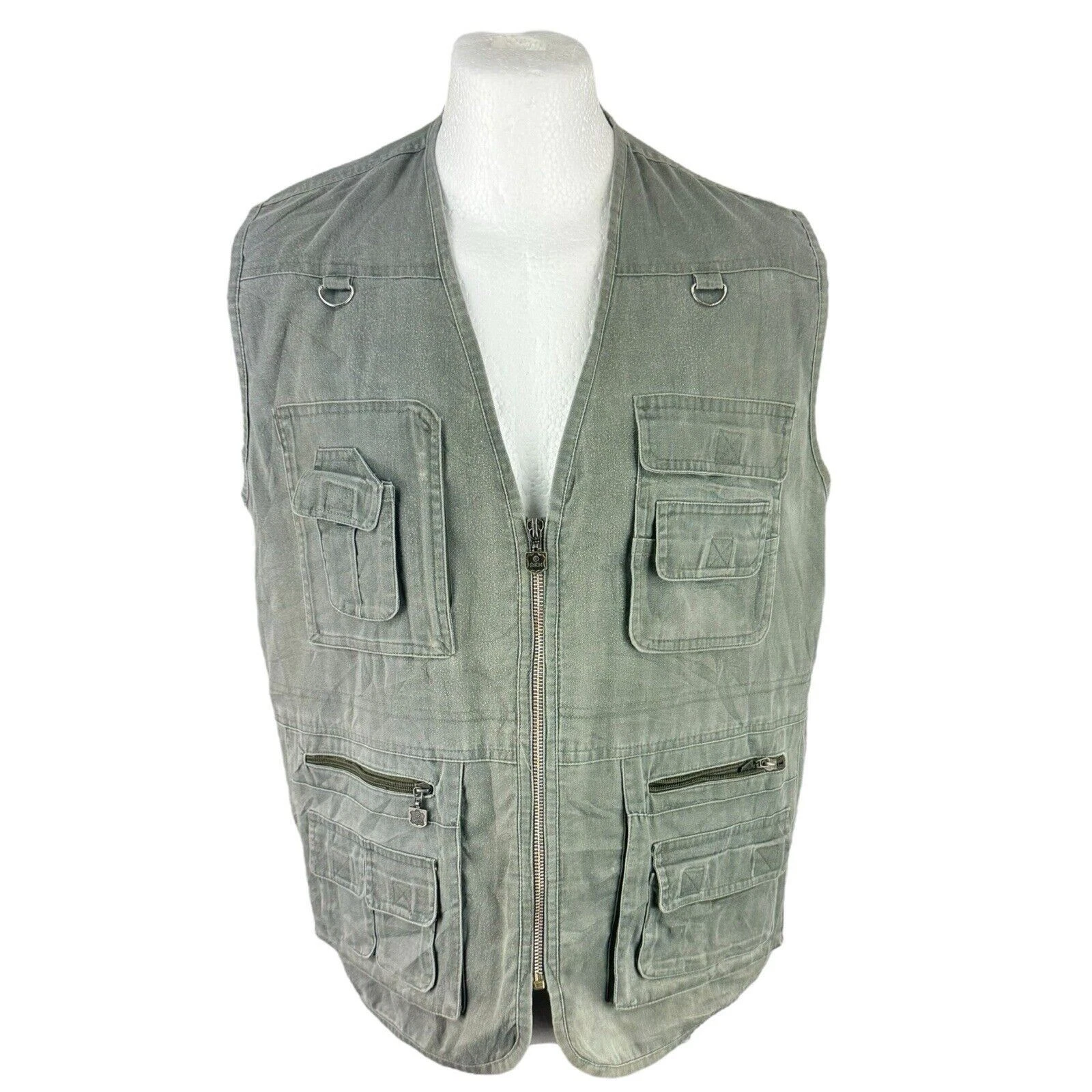 Gilet Vintage Grey Large Zip Up Fishing Hunters Jacket Size QKM Fashion Retro L