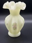 Fenton Hand Painted  Custard  Vase Signed