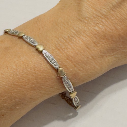 Brazalete amor corazón diamante oro amarillo blanco 5,6 gr 10k delicado delicado femenino - Imagen 5 de 15