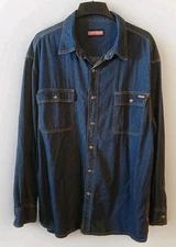 Craftsman Denim Long Sleeve Two Pocket Button Down Dark Wash Shirt Men's Size XL