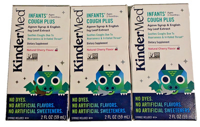 KinderMed Infants' Cough Plus Natural Cherry Flavor 2 FL OZ Lot of 3 Exp: 9/2026