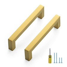 5 Pack Gold Cabinet Pulls 4-1/2 Inch Brushed Brass Kitchen Cabinet Handles